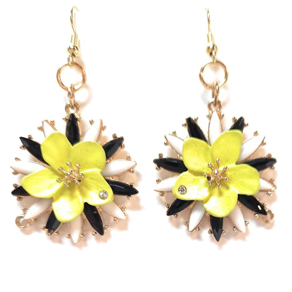 Black, White and Bright Yellow Earrings